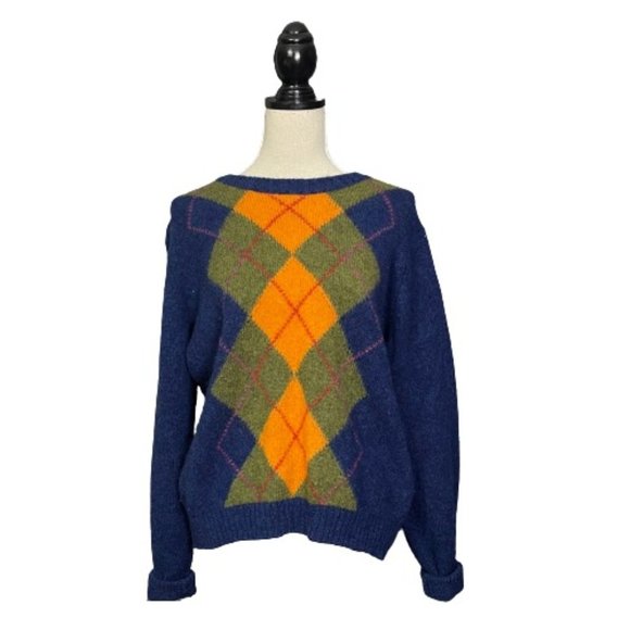 Lands' End Sweaters - Vtg Lands' End Shetland Wool Argyle Sweater Sz L